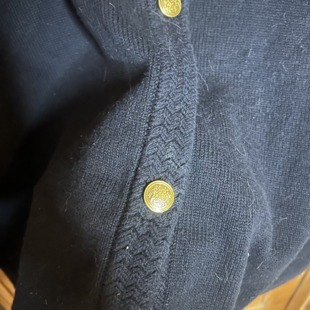 J.Crew Navy Blue Cotton Blend Cardigan Sweater Gold Crest Buttons XXL - Picture 6 of 9